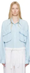 Open Yy Blue Crinkled Pocket Shirt In Blue