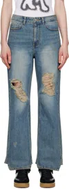 Open Yy Blue Distressed Loose Straight Jeans In Blue