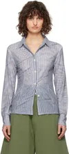 Open Yy Double-layered Mesh Print Shirt In Blue