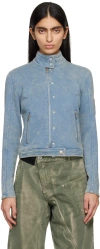 Open Yy Blue Faded Biker Jacket In Blue