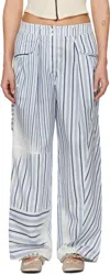 Open Yy Blue Paneled Pajama Trousers In Blue