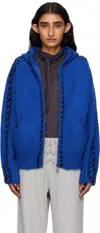 Open Yy Blue Stitch Zip Up Knit Hoodie In Blue