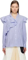 Open Yy Blue Unbalanced Stripe Ruffle Shirt In Blue