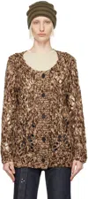 Open Yy Brown Argyle Pointelle Cardigan In Brown