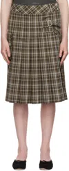 Open Yy Brown Check Cargo Pocket Kilt Midi Skirt In Brown