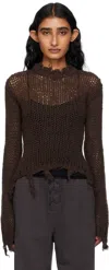 Open Yy Distressed Crop Knit Sweater In Brown