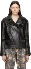 Open Yy Brown Distressed Leather Jacket In Dark Brown