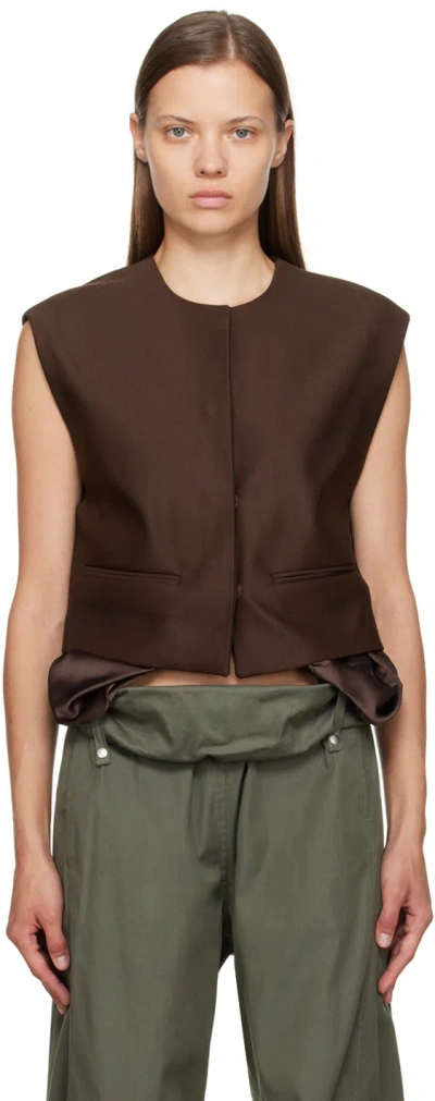 Open Yy Brown Exposed Pocket Vest