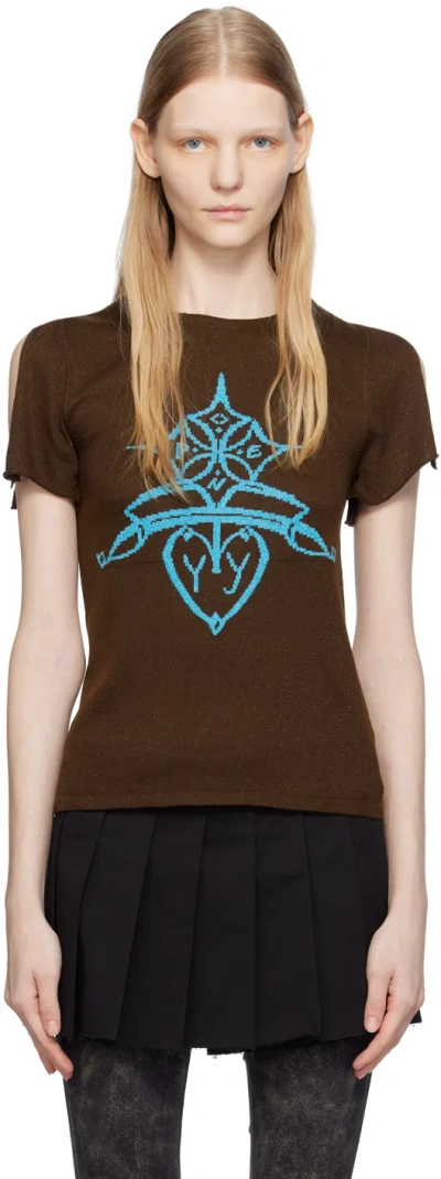 Open Yy Brown Jacquard T-shirt