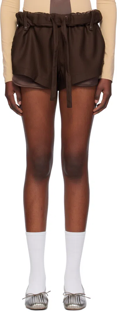 Open Yy Brown Rolled Waist Mini Shorts