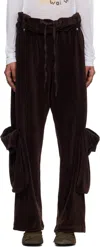 Open Yy Brown Rolled Waist Velour Cargo Pants In Brown
