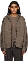 Open Yy Brown Stitch Zip Up Knit Hoodie In Brown