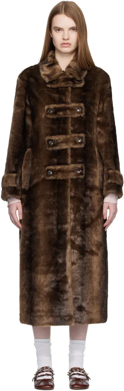 Open Yy Brown Tab Toggle Faux-fur Coat