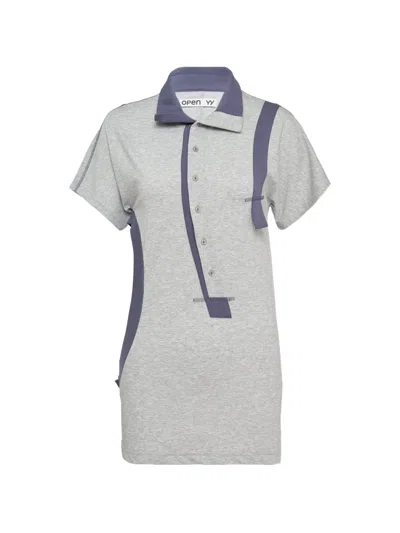 Open Yy Curved Button Panel Tee In Gray