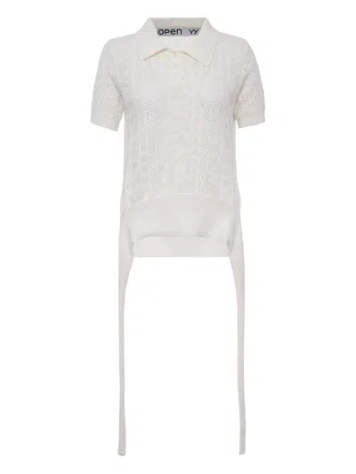 Open Yy Cable-knit Polo Top In White