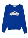 Open Yy Blue Car Graphic Knit Sweater In Blue
