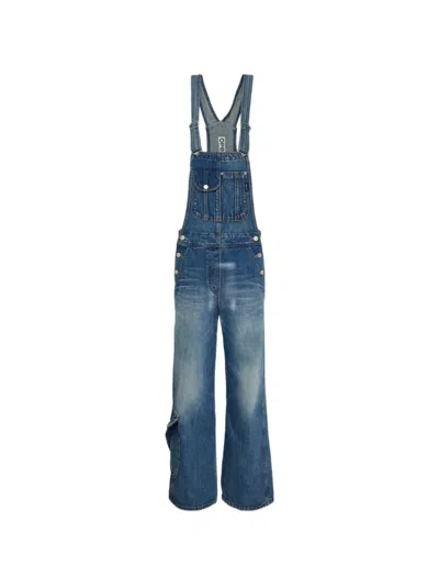Open Yy Cargo Pocket Denim Overalls In Blue