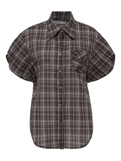 Open Yy Checked Short-sleeve Shirt In Gray