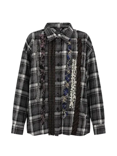 Open Yy Checkered Ruffled Shirt In Gray