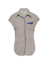 Open Yy Check-pattern Contrast-trim Shirt In Brown