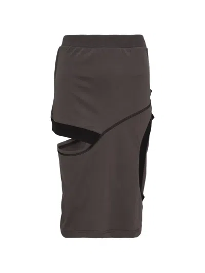 Open Yy Color Block Panel Cutout Skirt In Brown