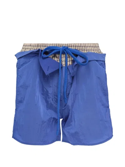 Open Yy Color-block Layered Shorts In Blue