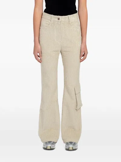 Open Yy Corduroy-texture Flared Trousers In Neutral