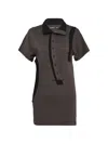 Open Yy Curved Button-panel Polo Top In Gray