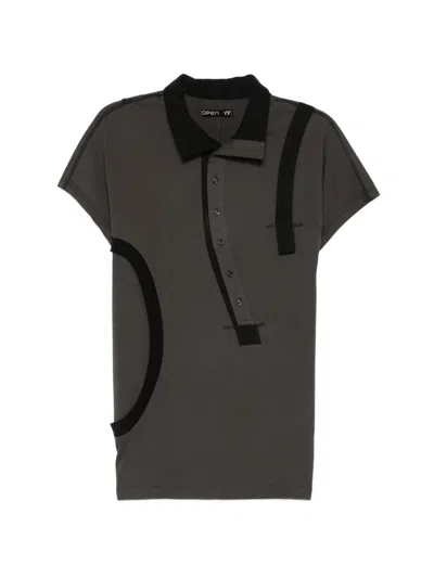 Open Yy Curved-button Panelled Polo Shirt In Animal Print