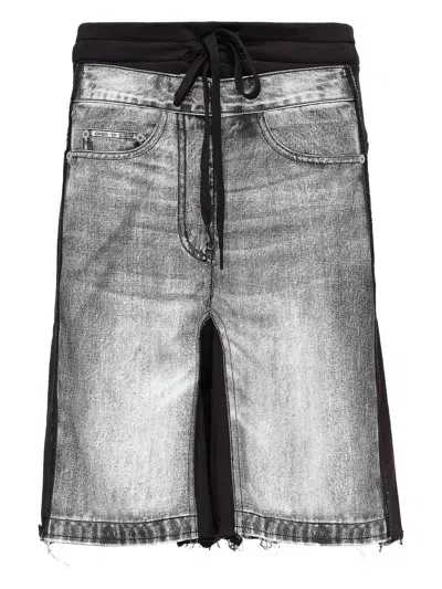 Open Yy Denim-panel Shorts In Black