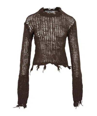 OPEN YY DISTRESSED CROP KNIT SWEATER