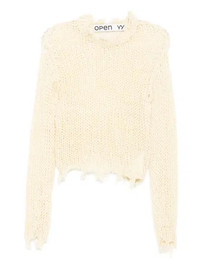 Open Yy Distressed Crop Knit Top In Neutral