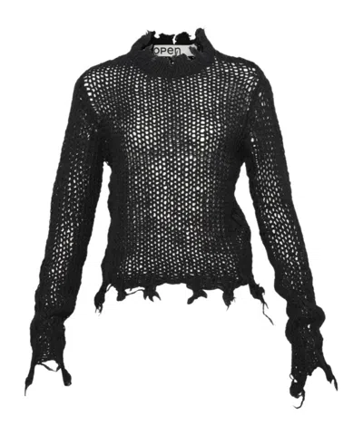 OPEN YY DISTRESSED CROPPED KNITTED SWEATER
