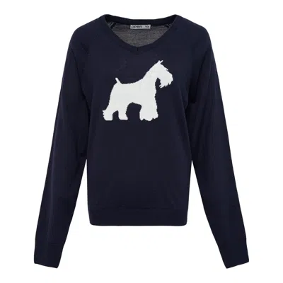 Open Yy Dog Graphic Knit Top In Blue
