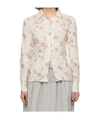 OPEN YY DOUBLE-LAYERED MESH PRINT SHIRT