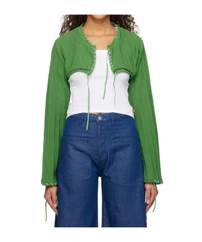 Open Yy Drawstring Cardigan In Green