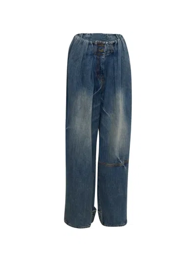 Open Yy Faded Pleated-waist Jeans In Blue