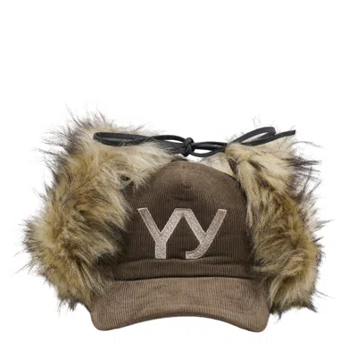 Open Yy Faux Fur Corduroy Earflap Cap In Green