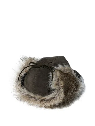 Open Yy Faux-fur Corduroy Earflap Hat In Black