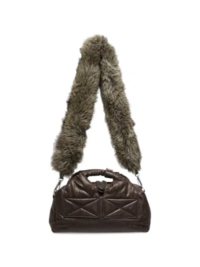 Open Yy Faux-fur Strap Tote Bag In Brown