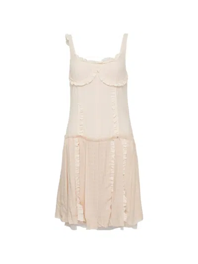Open Yy Flapper Ruffled Pleated Mini Dress In Neutral