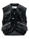 Open Yy Floral-appliqué Velvet Gilet In Black