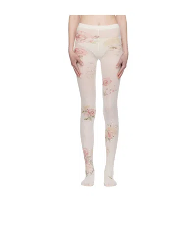 Open Yy Floral Pantyhose In White