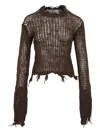 Open Yy Distressed Crop Knit Sweater In Brown