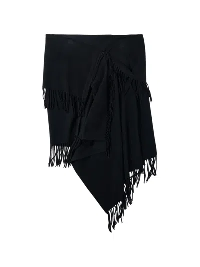 Open Yy Fringe-trim Asymmetric Scarf In Black