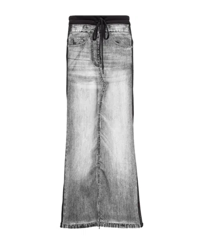 Open Yy Front Jean Effect Jersey Skirt In Gray