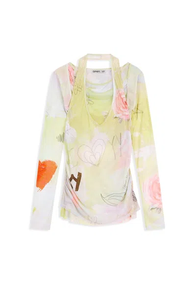 Open Yy Graphic Convertible Bolero Top In Multi