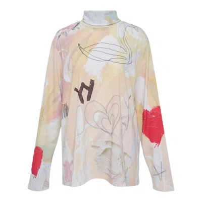 Open Yy Graphic Slouch Turtleneck Tee In Multi