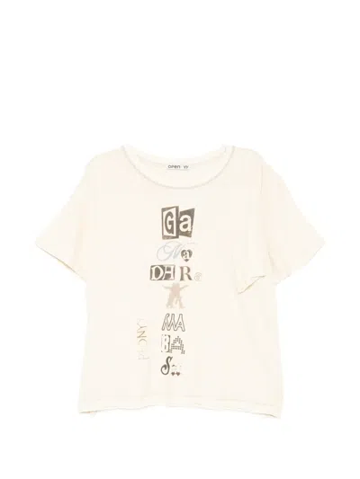 Open Yy Graphic-print Cotton-blend T-shirt In Neutral