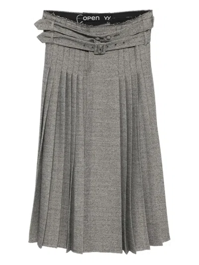 Open Yy Double-belt Pleated Skirt In Green